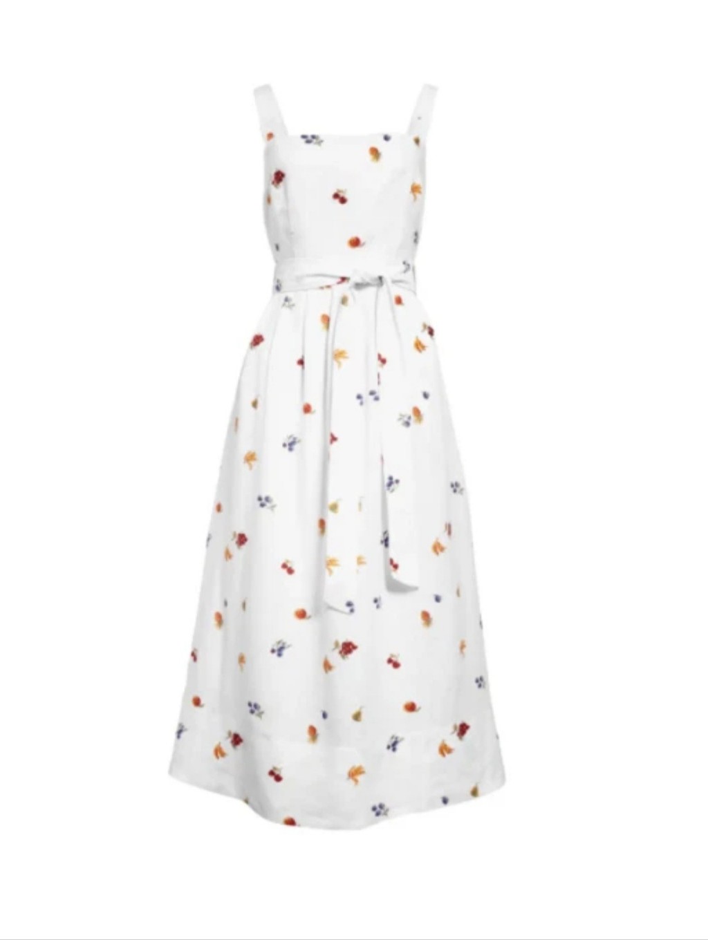 Reformation Fruit Loops Print Cruise Square Neck Belted Linen Sun-Dress 2 = Xs